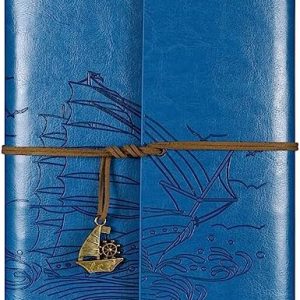 Leather Notebook Journal, Travel Journal with 2 Pockets, Vintage Refillable Journal for Writing, Diary Journal for Women, Men, Girls and Boys, 100GSM Lined Paper, 160 Pages (Blue A5 9.2" x 6.5")